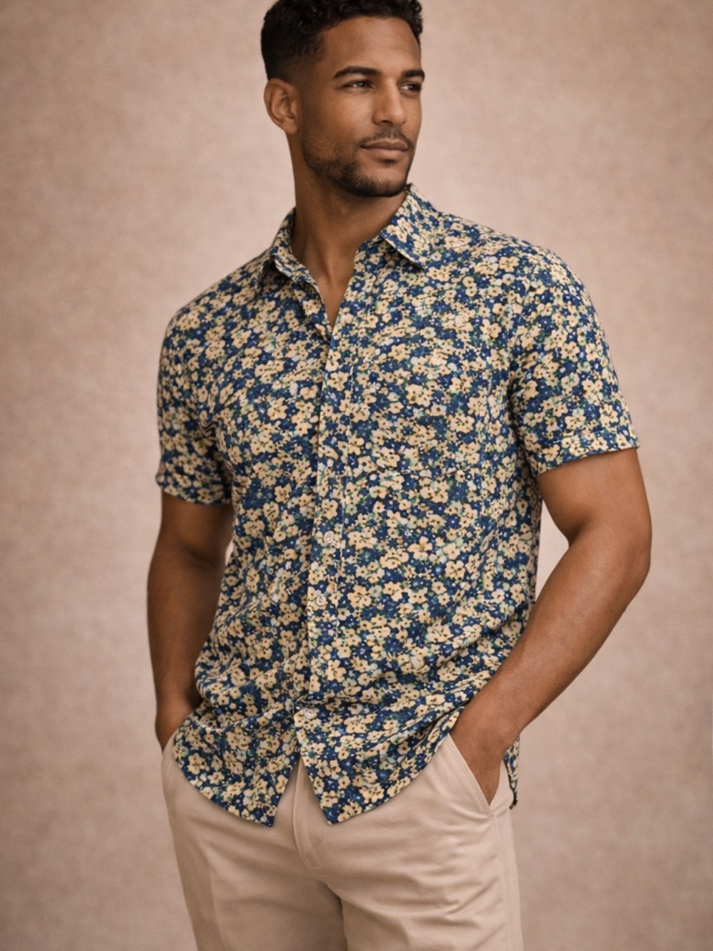 J.Crew Floral Short Sleeve Button Down Shirt Slim Fit Size L Blue Yellow